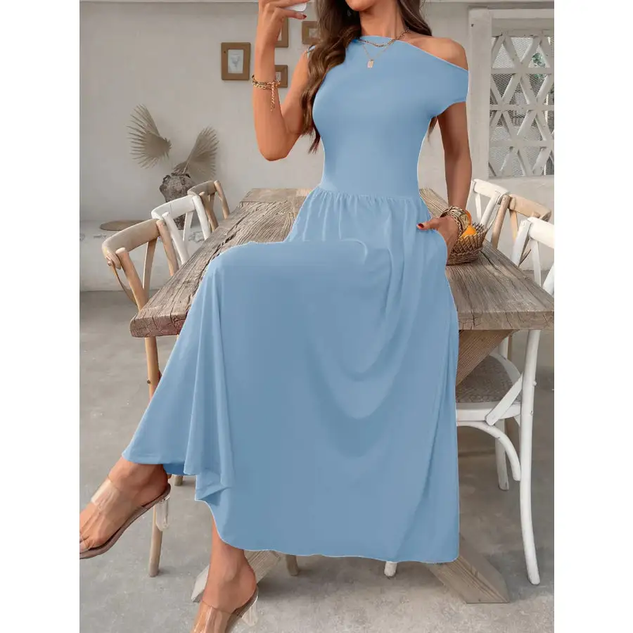 Single Shoulder Midi Dress with Pockets