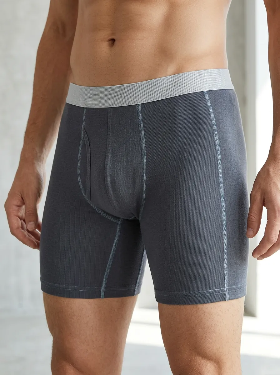 Breathable-Look Ribbed Cotton Refined Look Men's Boxer Briefs