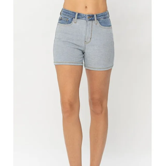 Plus Size Color-Block Denim Shorts