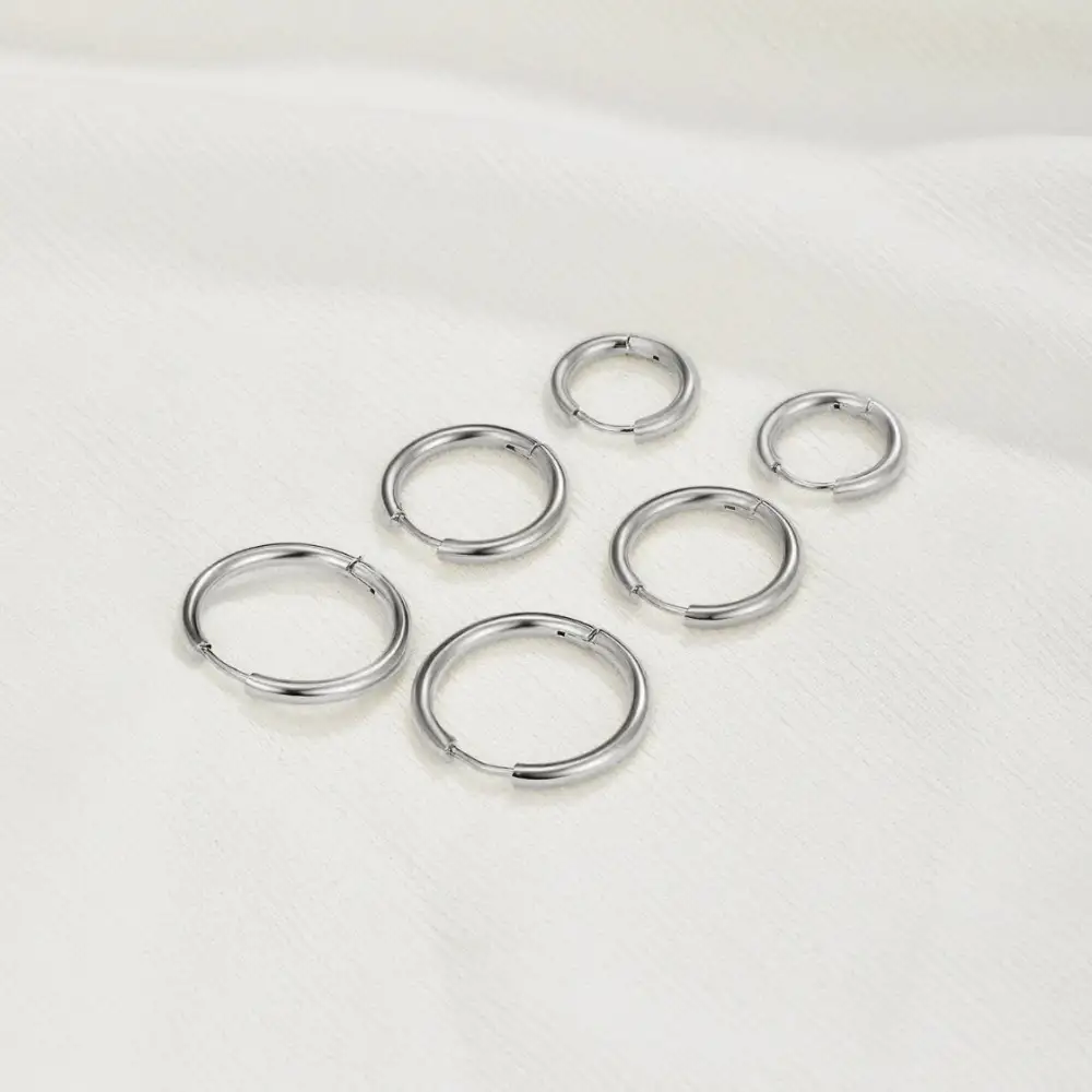 Stainless Steel Triple Hoop Earring Set