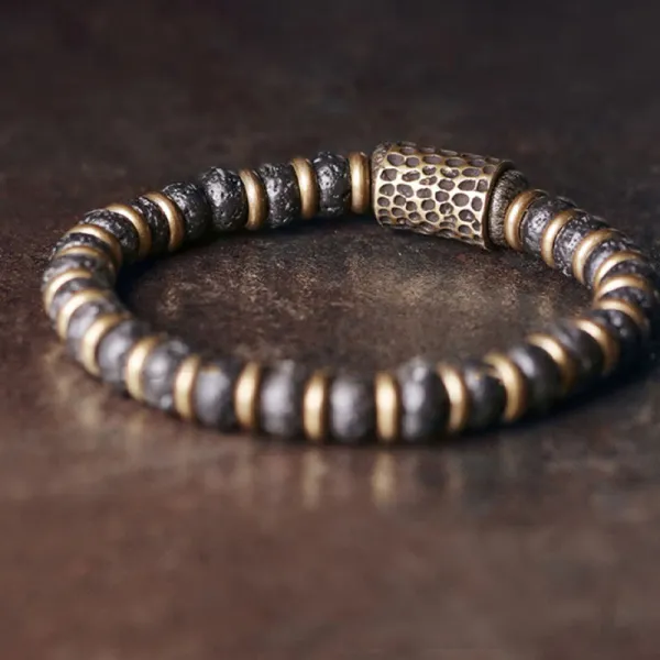 Vintage Lava Rock Beads Copper Bracelet