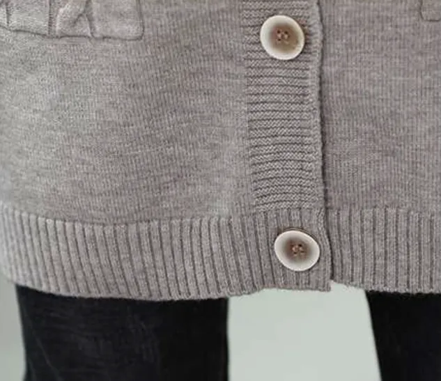 Plain Long Sleeve Casual Buckle Pockets Cardigan