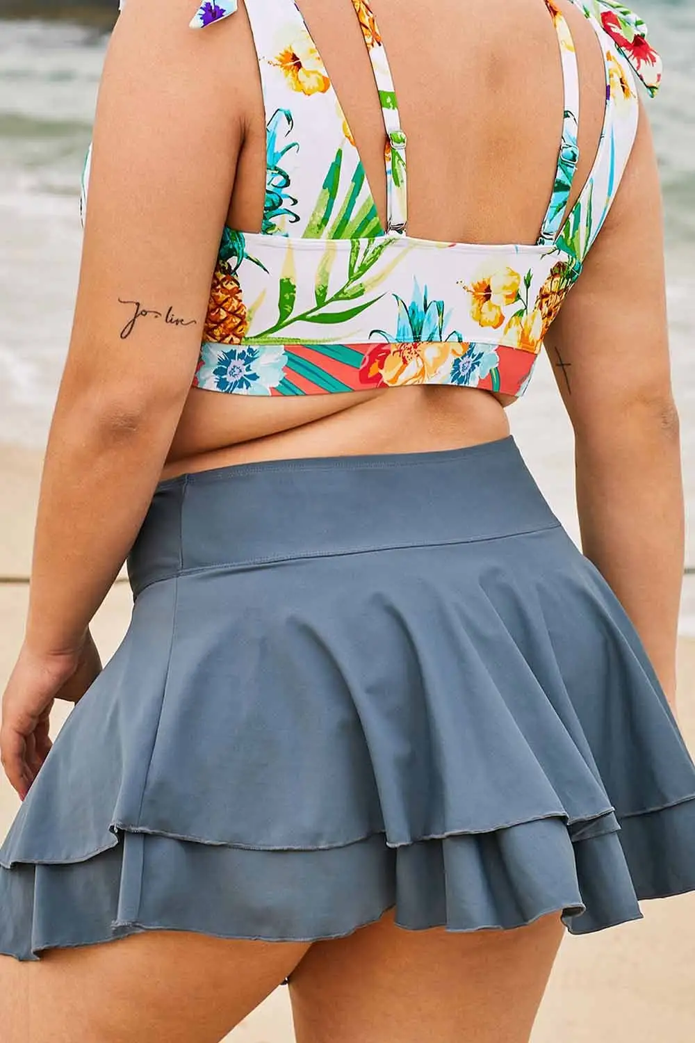 Swimwear Solid Double Layered Ruffles Beach Skirt