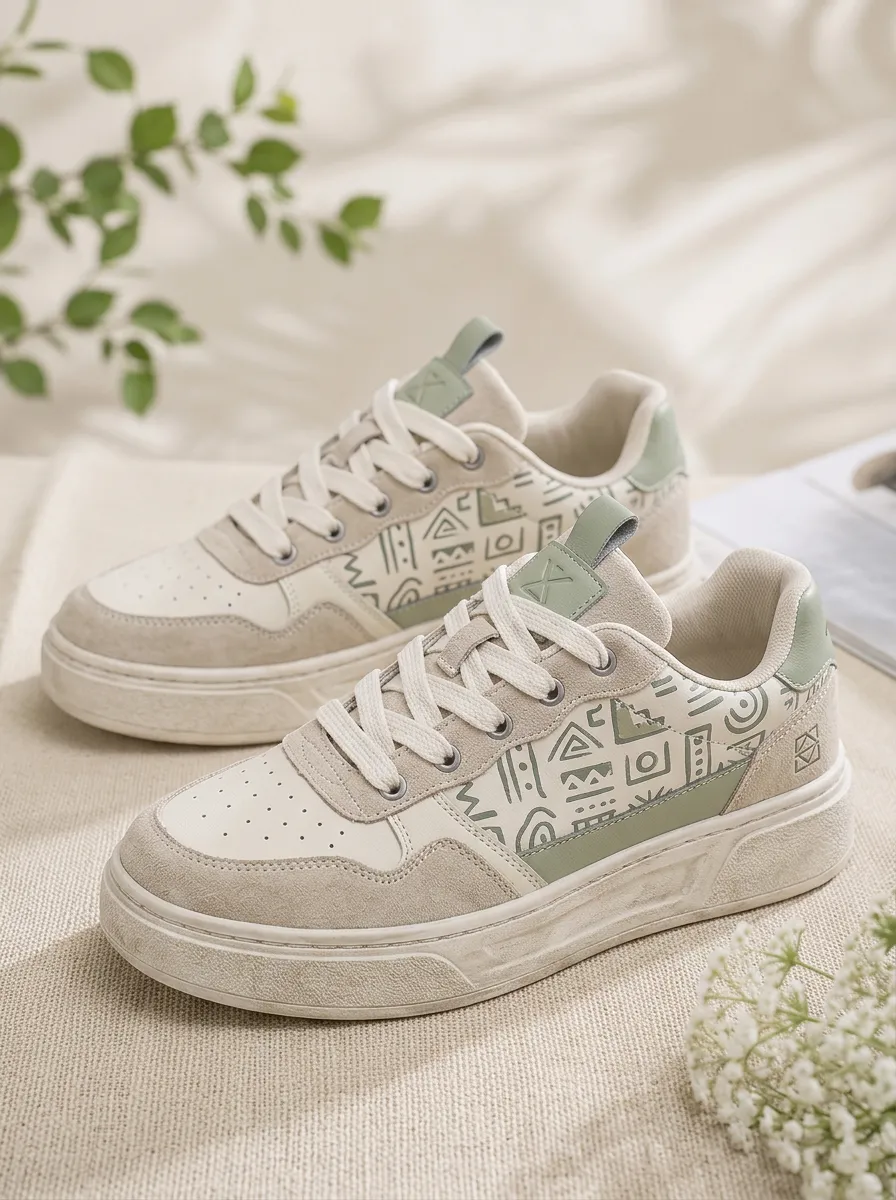 Men's Geometric Tribal Pattern Printed Casual Sneakers
