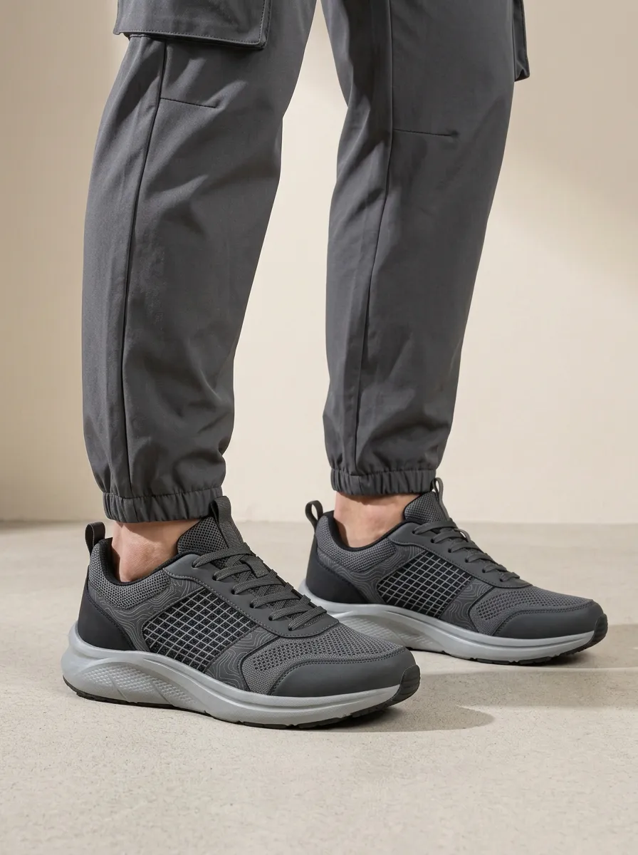 Men's Casual Sporty Topographic Grid Print Sneakers