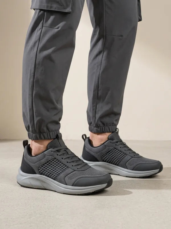Men's Casual Sporty Topographic Grid Print Sneakers