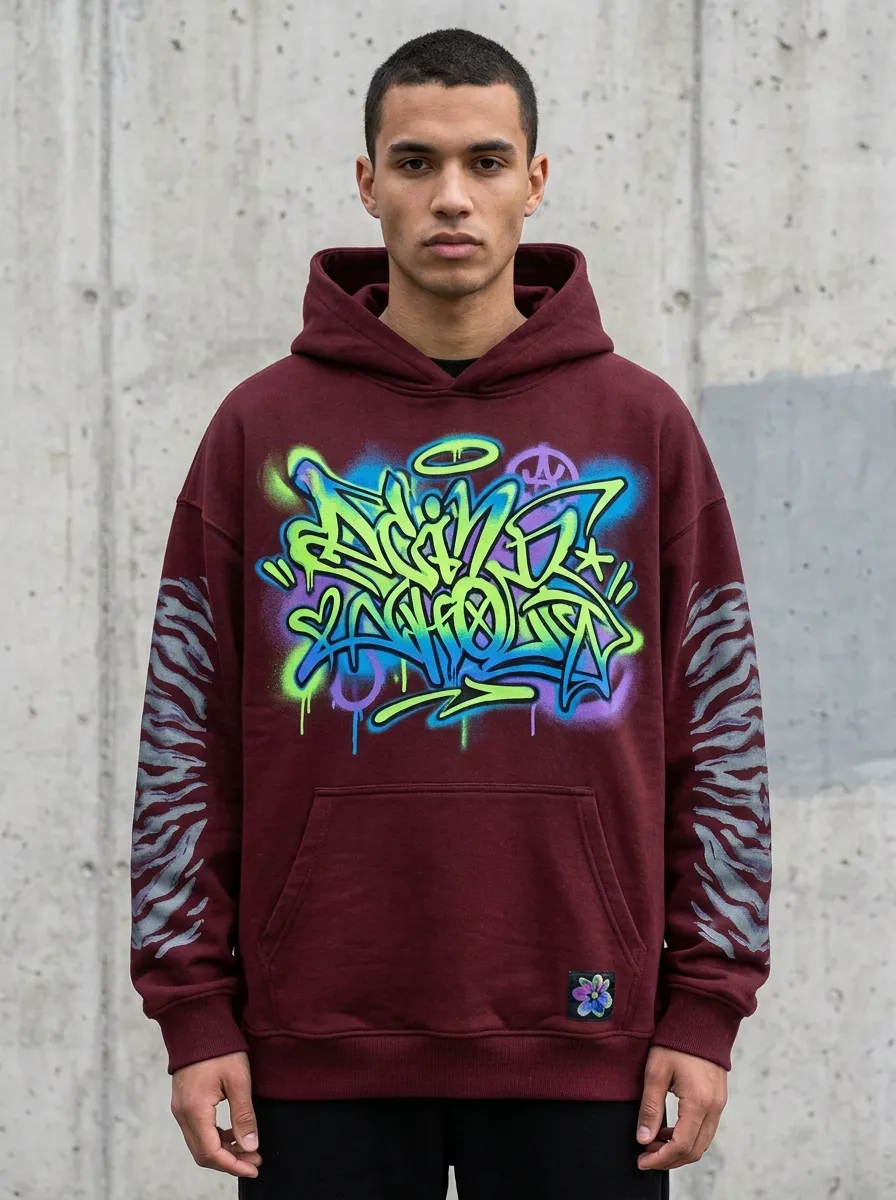 Unisex Streetwear Graffiti Tiger Sleeve Graphic Hoodie