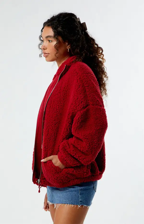 PacSun Sherpa Cropped Zip Up Jacket