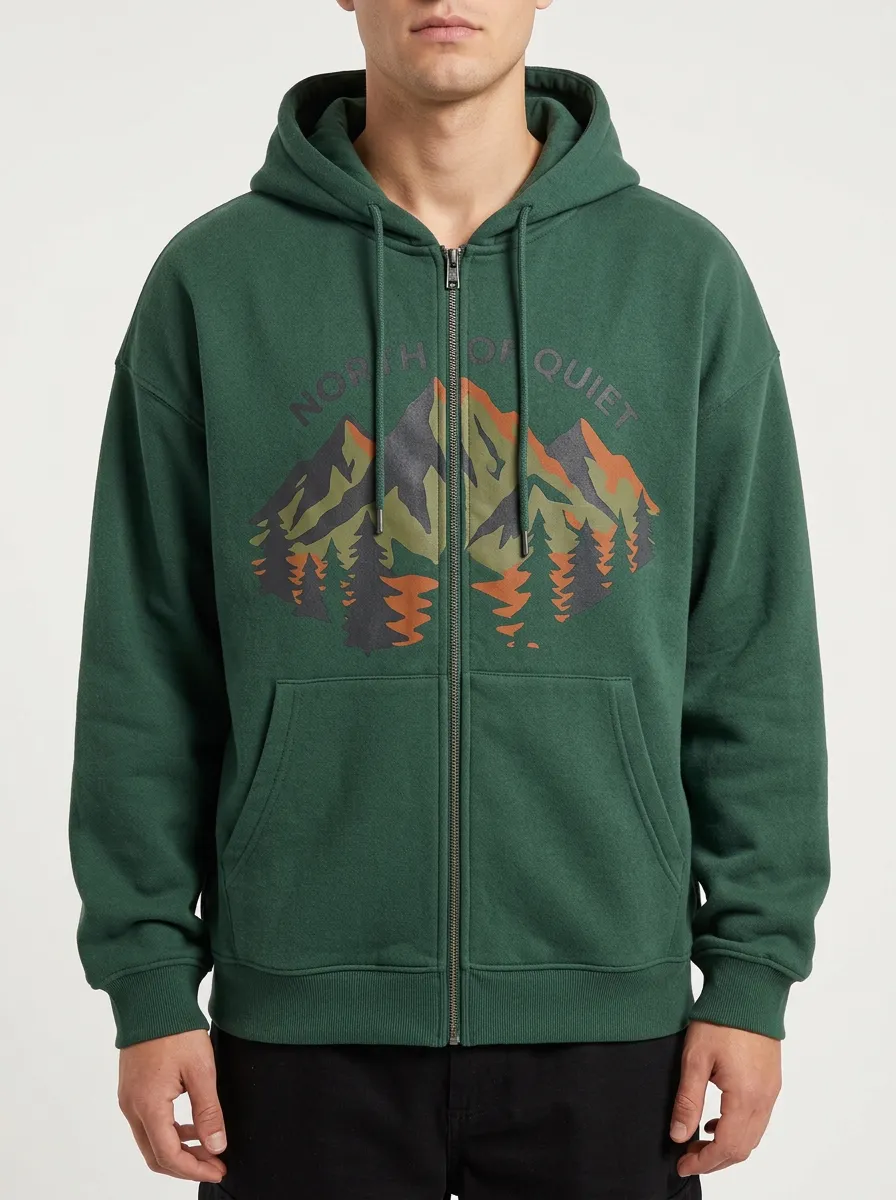 Men's Nature Lover North of Quiet Mountain Forest Printed Zip-up Hoodie