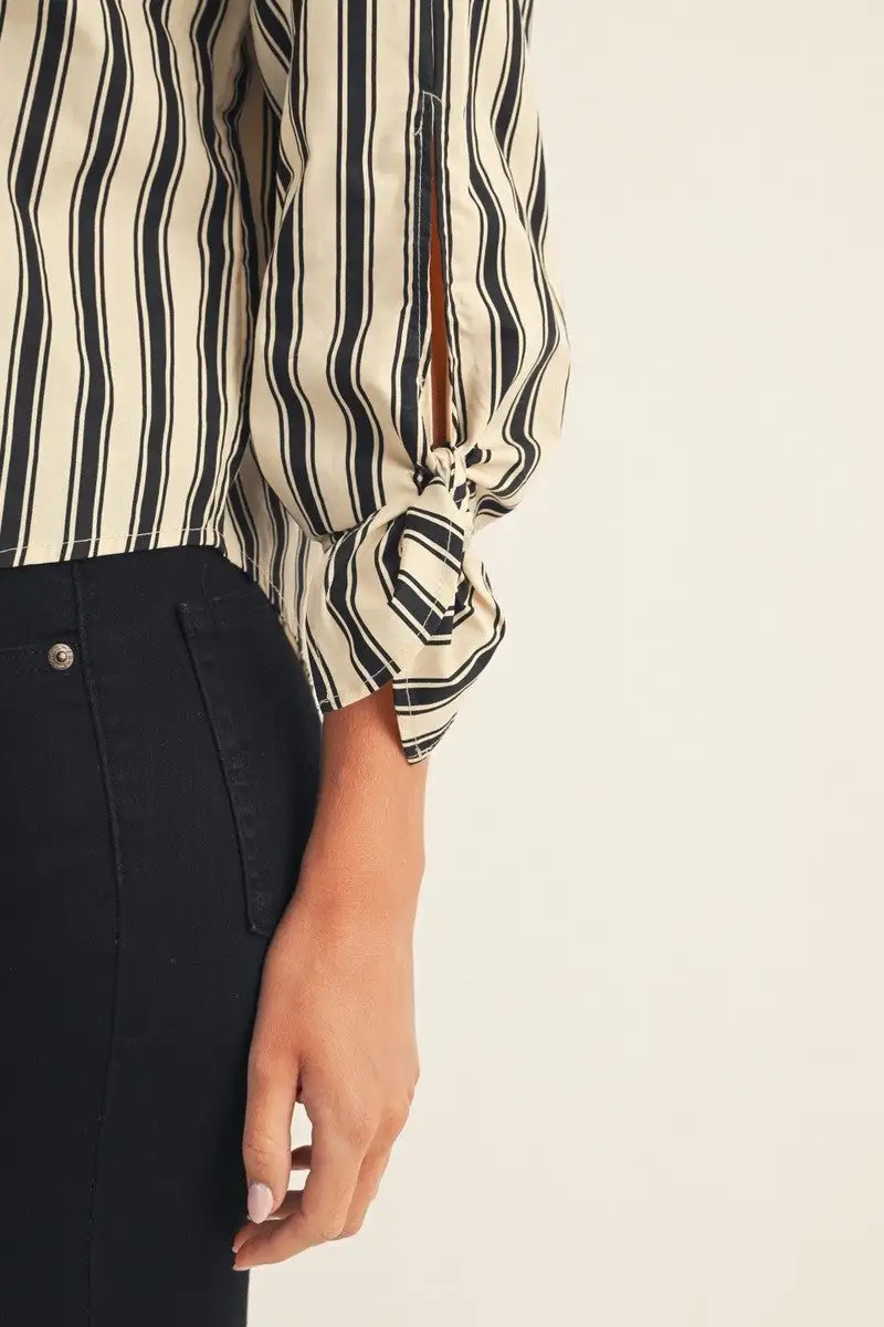 Tie Detail Sleeve Stripe Top