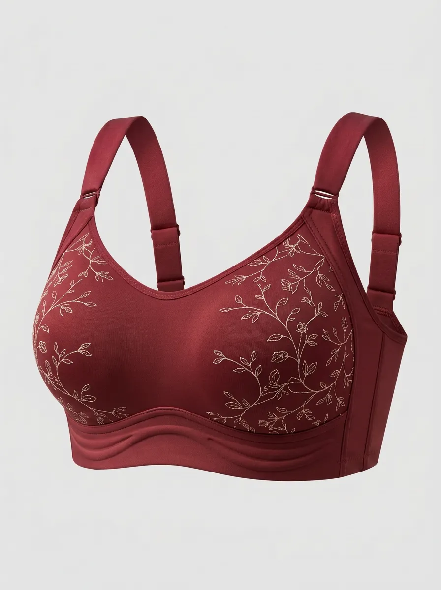 Women's Plus Size Beige Floral Full-Coverage Wireless Bra