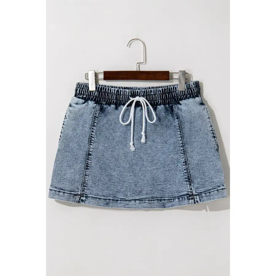 High Waist Drawstring Pocketed Denim Shorts