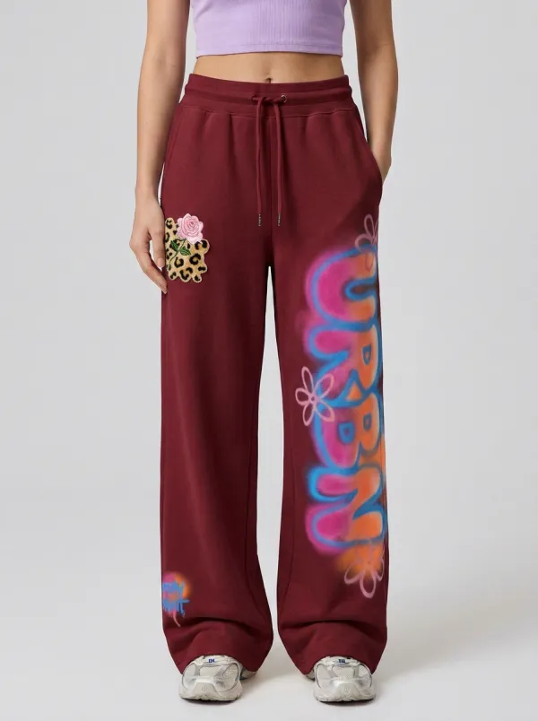 Women's Streetwear Urban Graffiti Rose Leopard Printed Sweatpants
