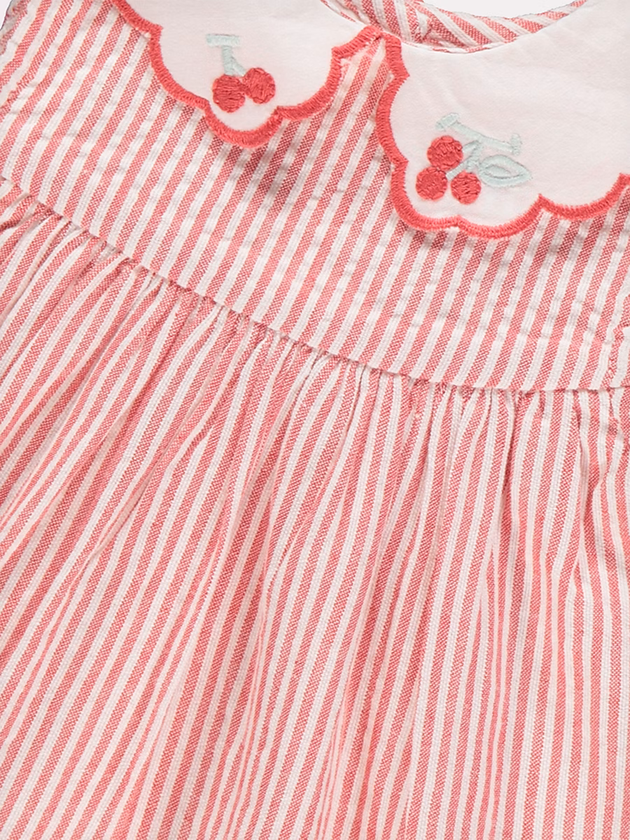 Red Striped Cherry Peter Pan Collar Dress detail 1