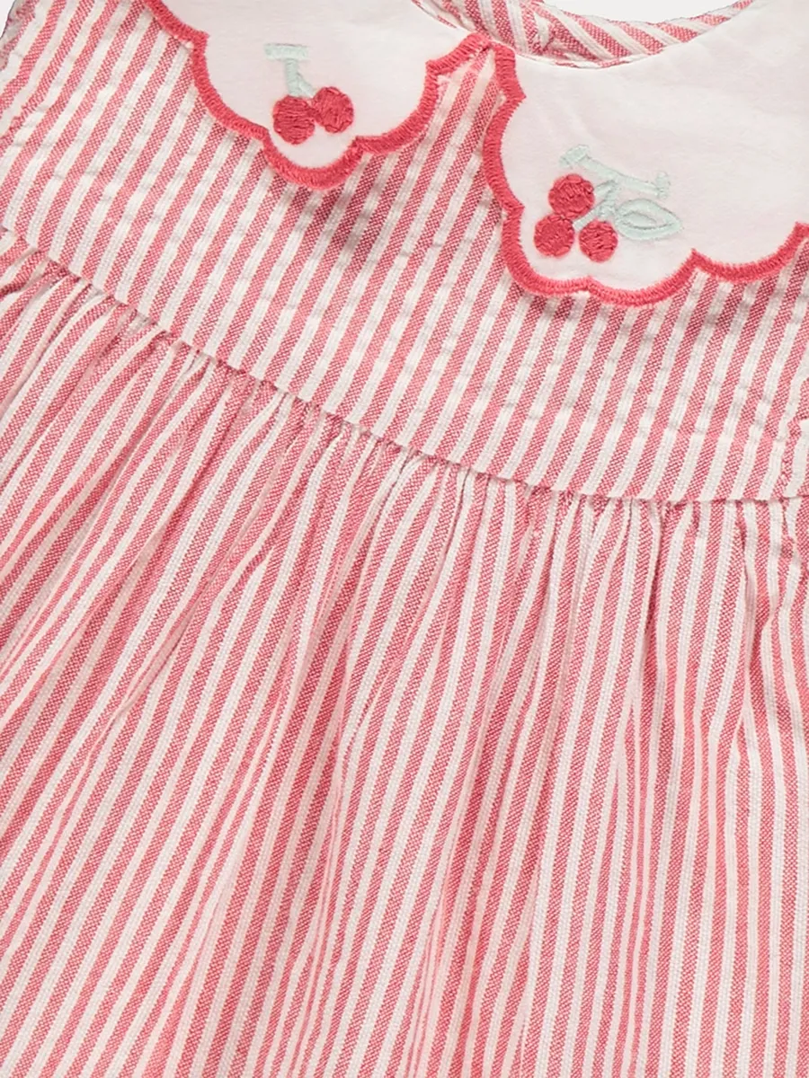 Red Striped Cherry Peter Pan Collar Dress