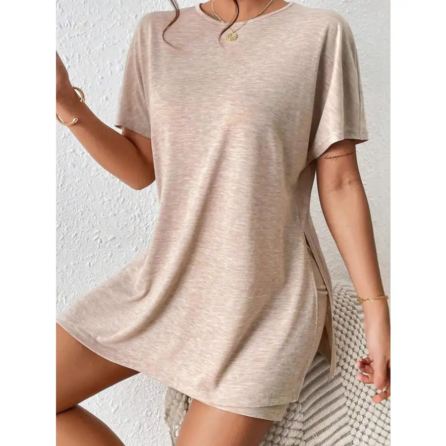Casual Round Neck T Shirt and Shorts Set