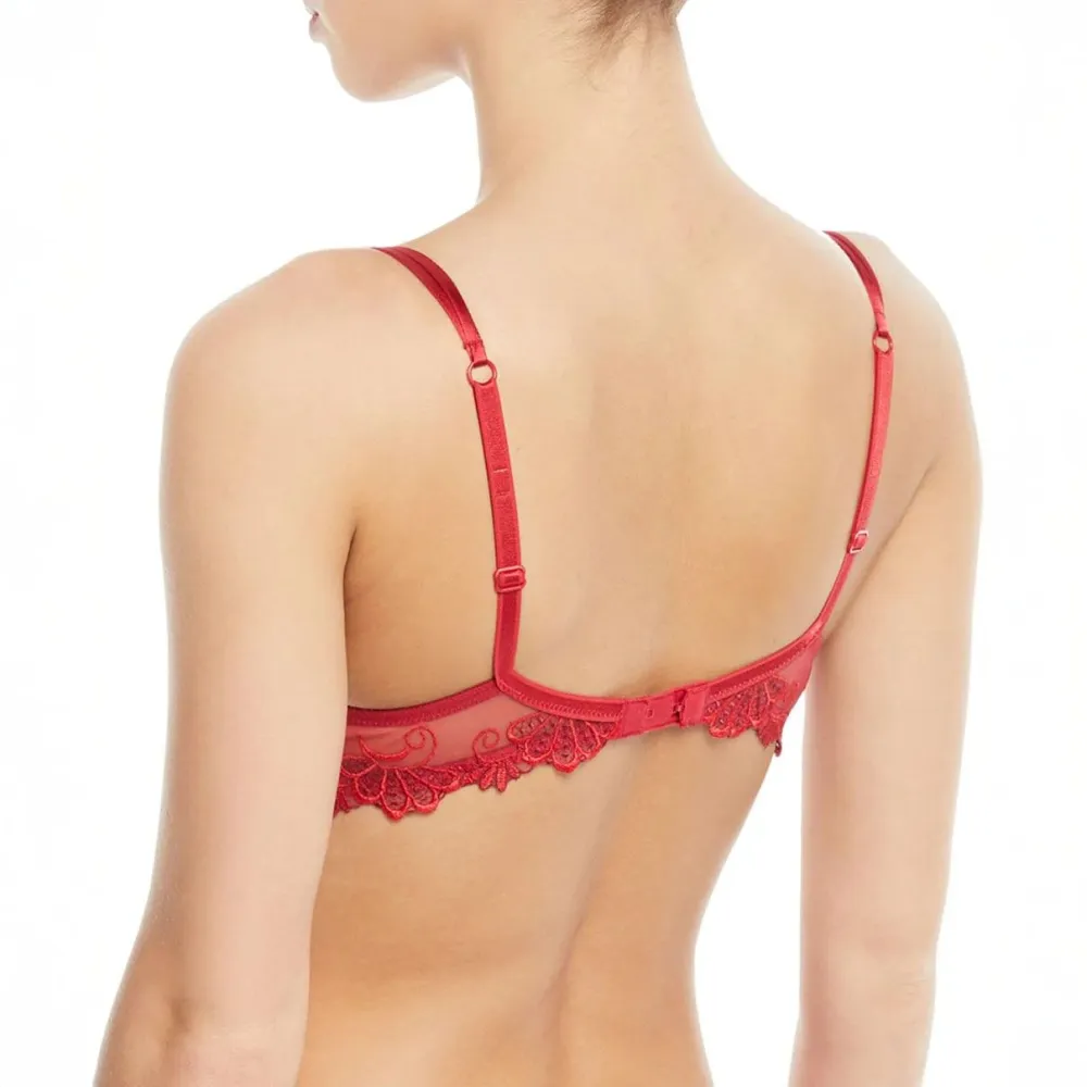 Women's Underwire Spacer Molded Padded Guipure Lace Mesh Floral Detail Decorative Stone Bra