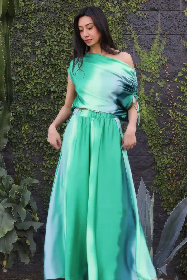 Ombre Satin Extra Wide Leg Pants
