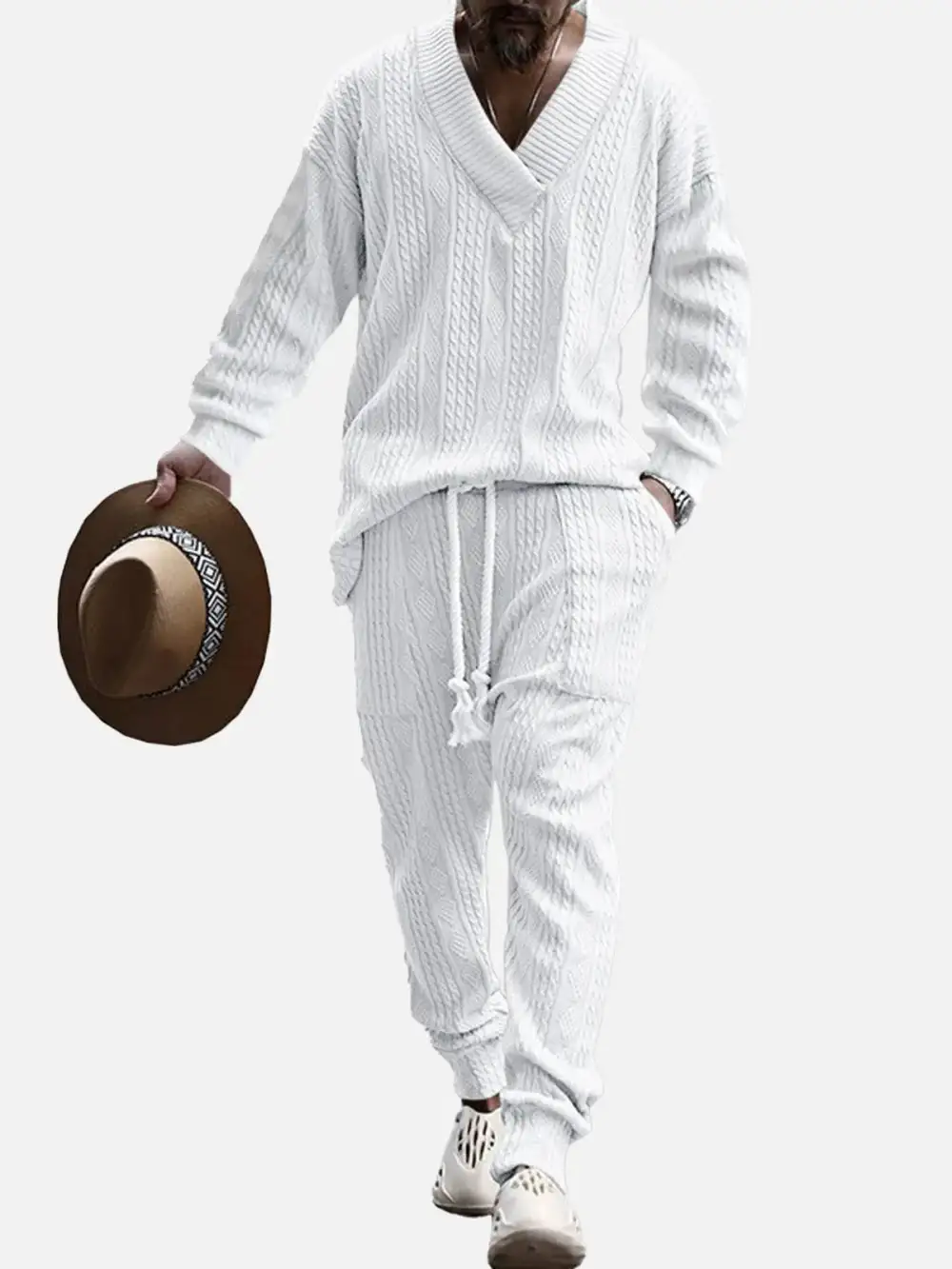Cable Knit V Neck Lounge Set