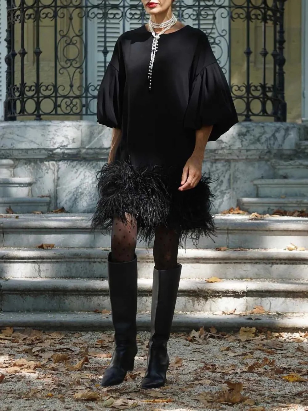 Crew Neck Feather Tassel Elegant Mini Dress