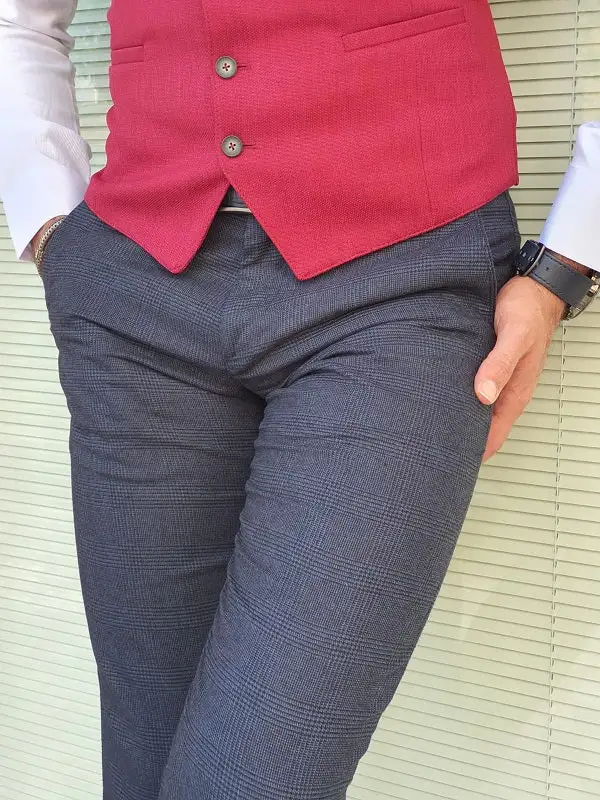 Smart Slim Fit Plaid Tailored Trousers