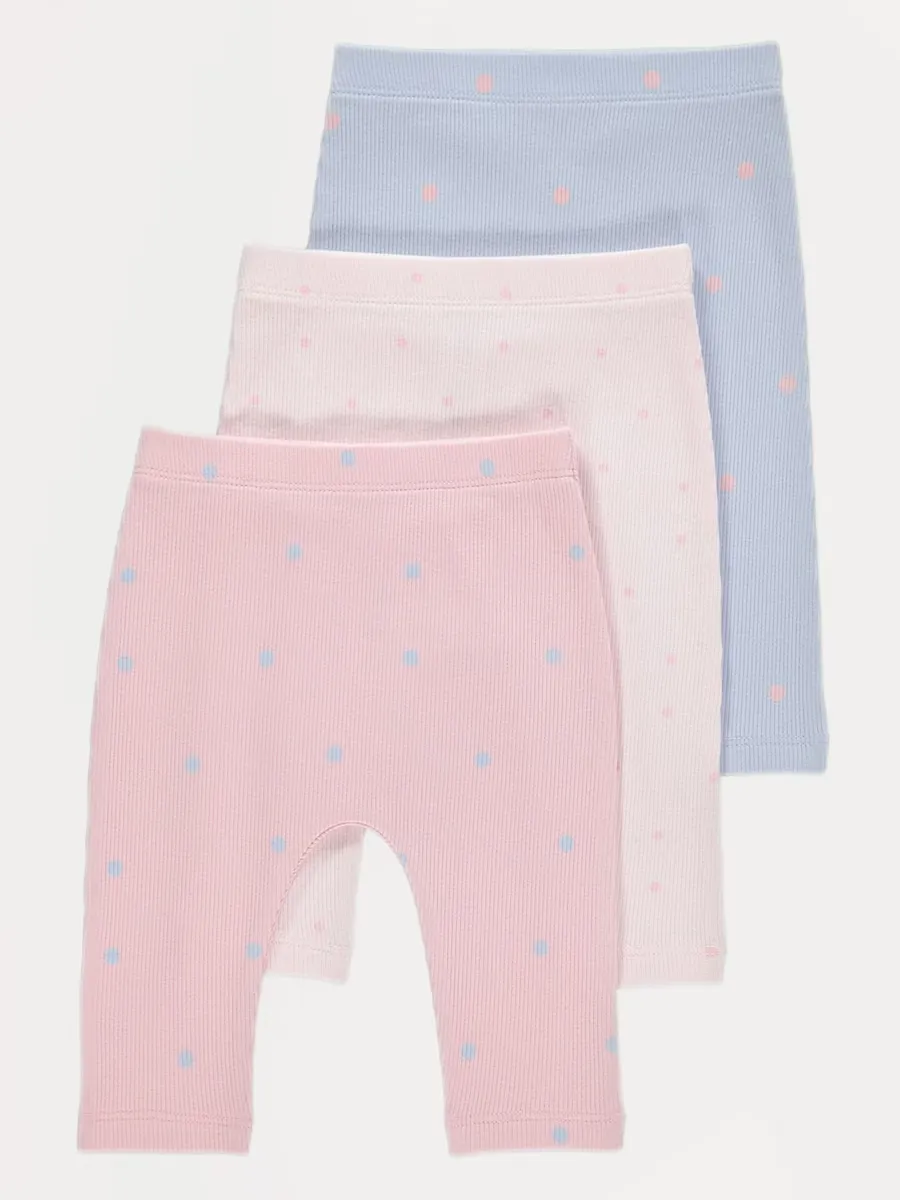 Pastel Polka Dot Ribbed Leggings 3 Pack