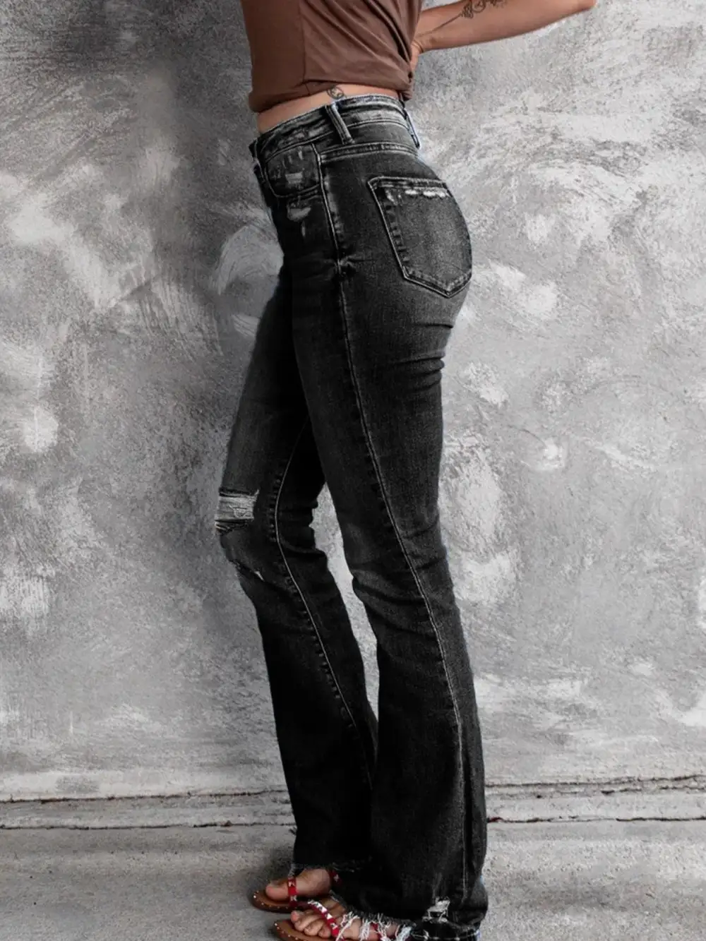 Everyday Flare Leg Distressed Denim Jeans