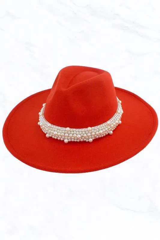 Big Brim Peach Heart Top Jazz Pearl Hat