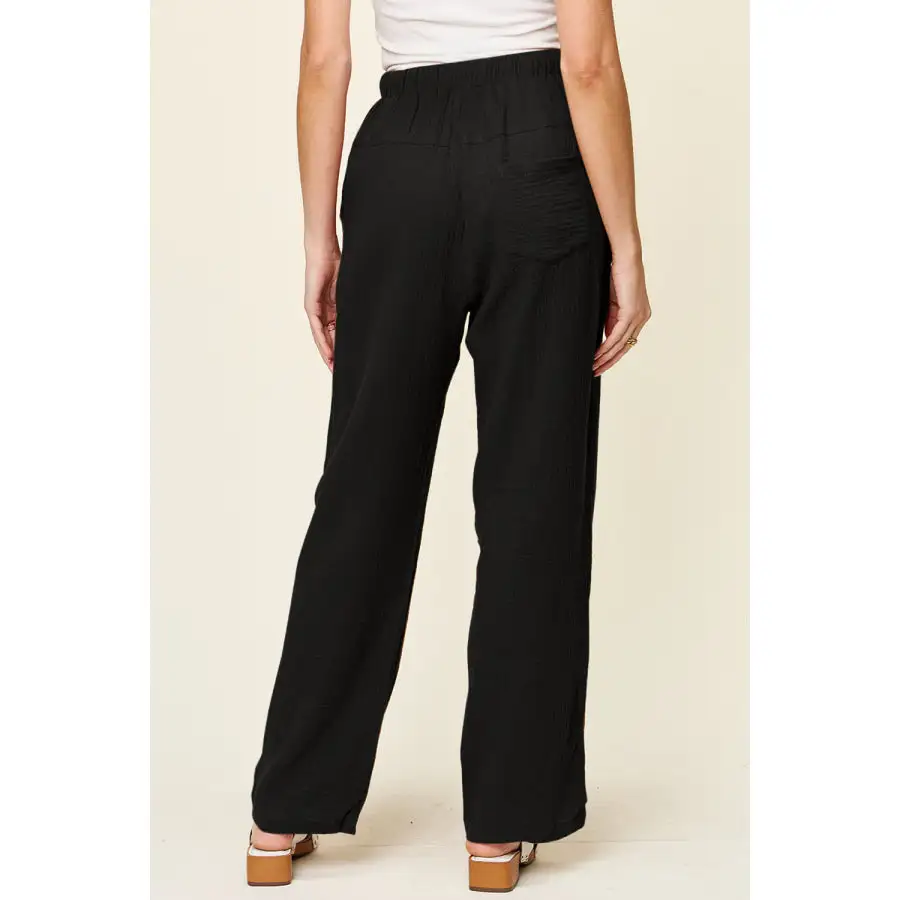 Full Size Texture Drawstring Straight Pants