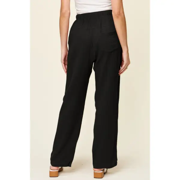Full Size Texture Drawstring Straight Pants