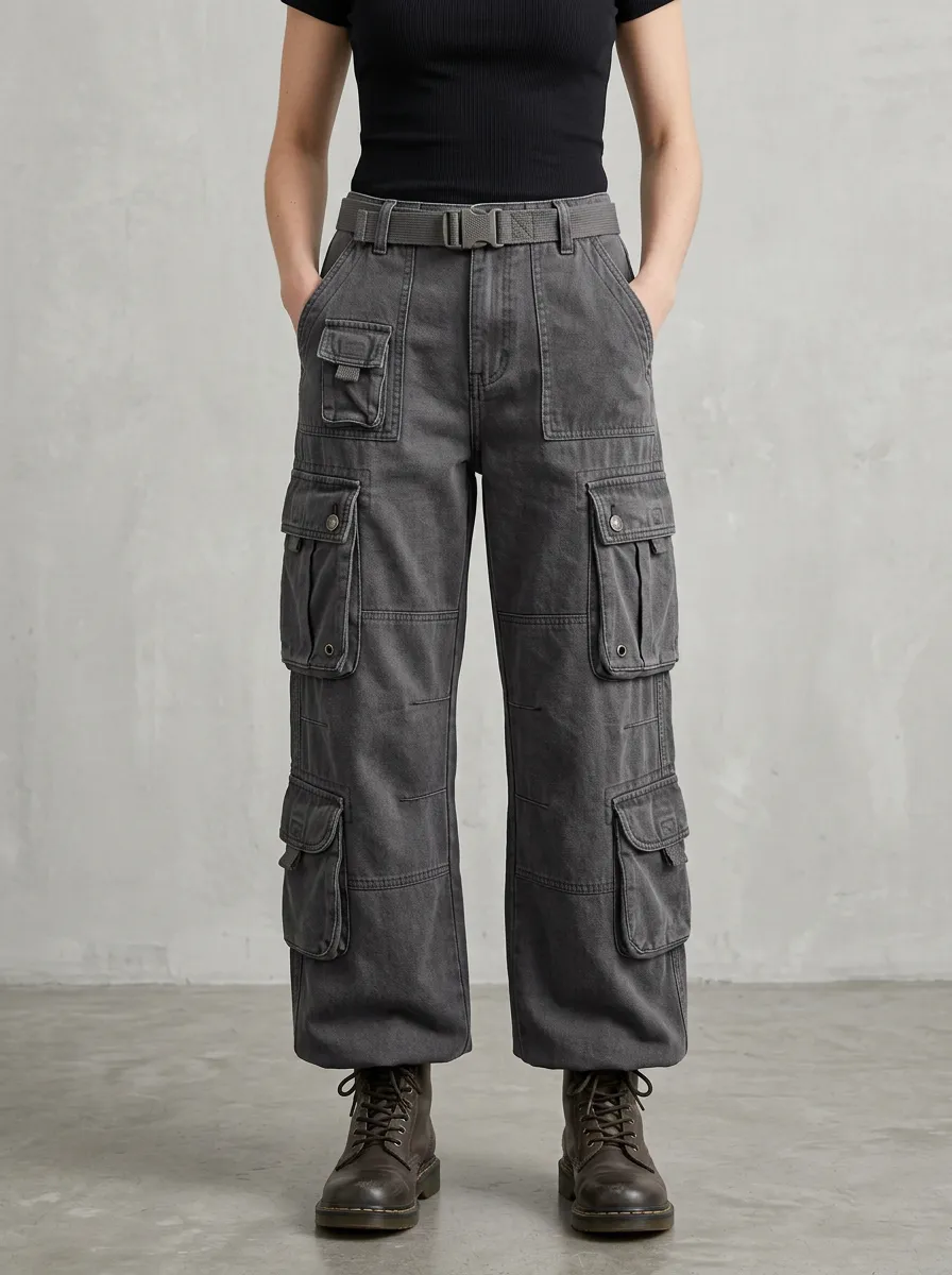 Minimal Utility Style Multi Pocket Casual Look Women's Multi Pocket Cargo Pants