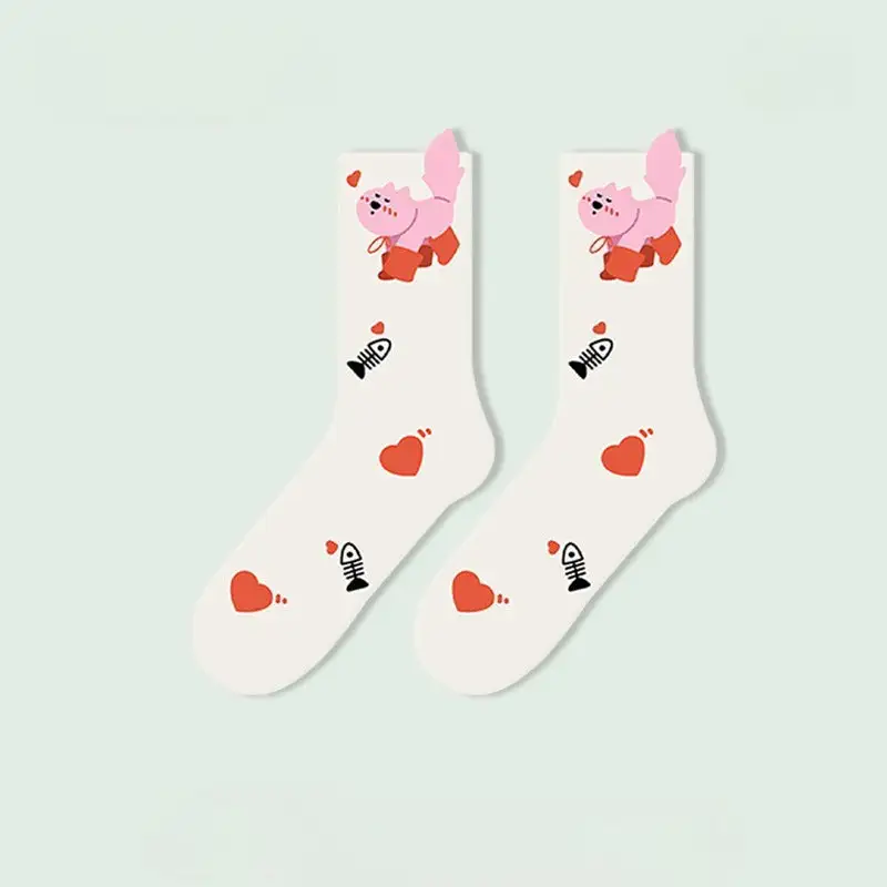 Cat Graphic Crew Socks
