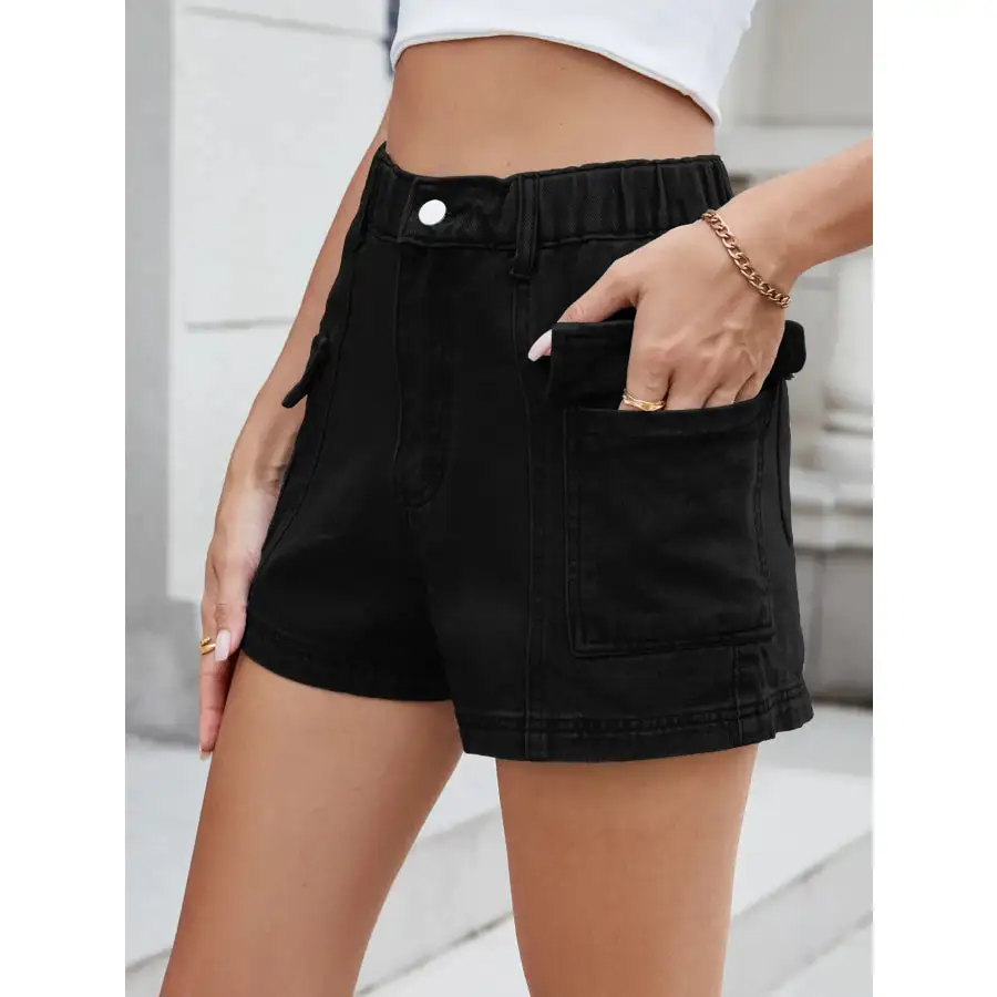 Everyday High Waist Pocketed Cargo Denim Shorts