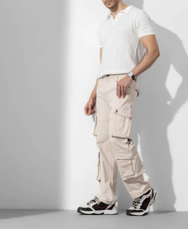 Cream Multi Pocket Cargo Pants