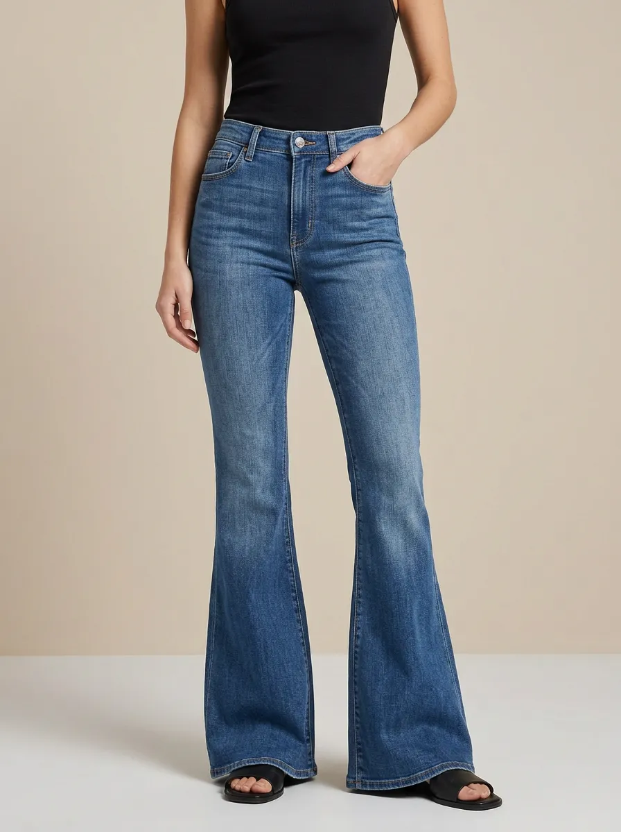 Contrast Stitch Faded Finish Flare Jeans