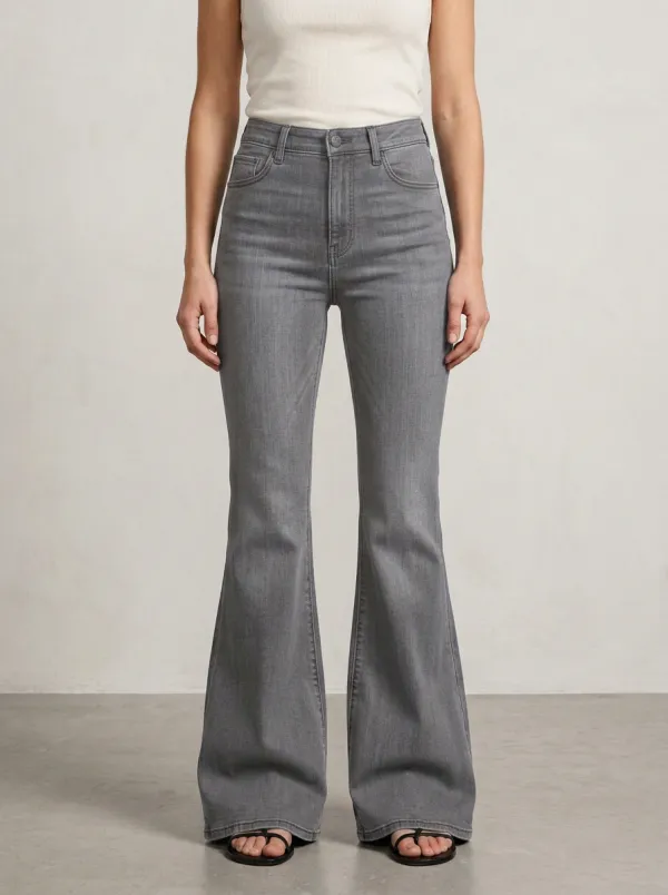 Modern Contrast Stitch Faded Finish Flare Jeans