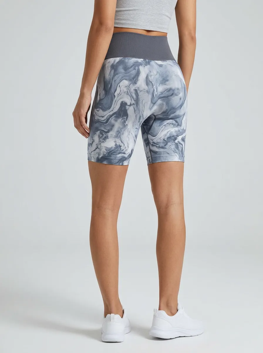Women's High-Rise Marble-Print Biker Shorts
