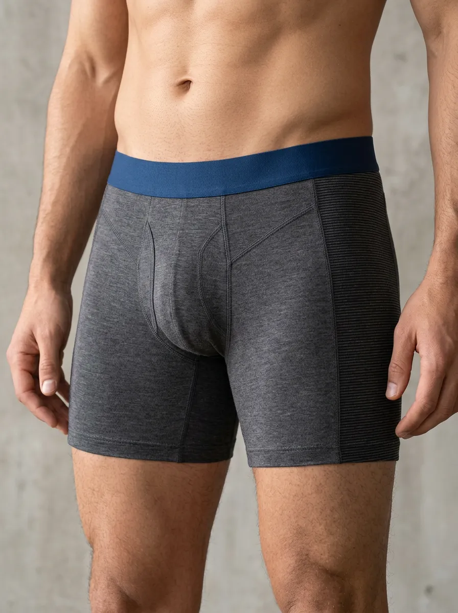 Men's Athletic Comfort Grey Striped Side Printed Boxer Briefs