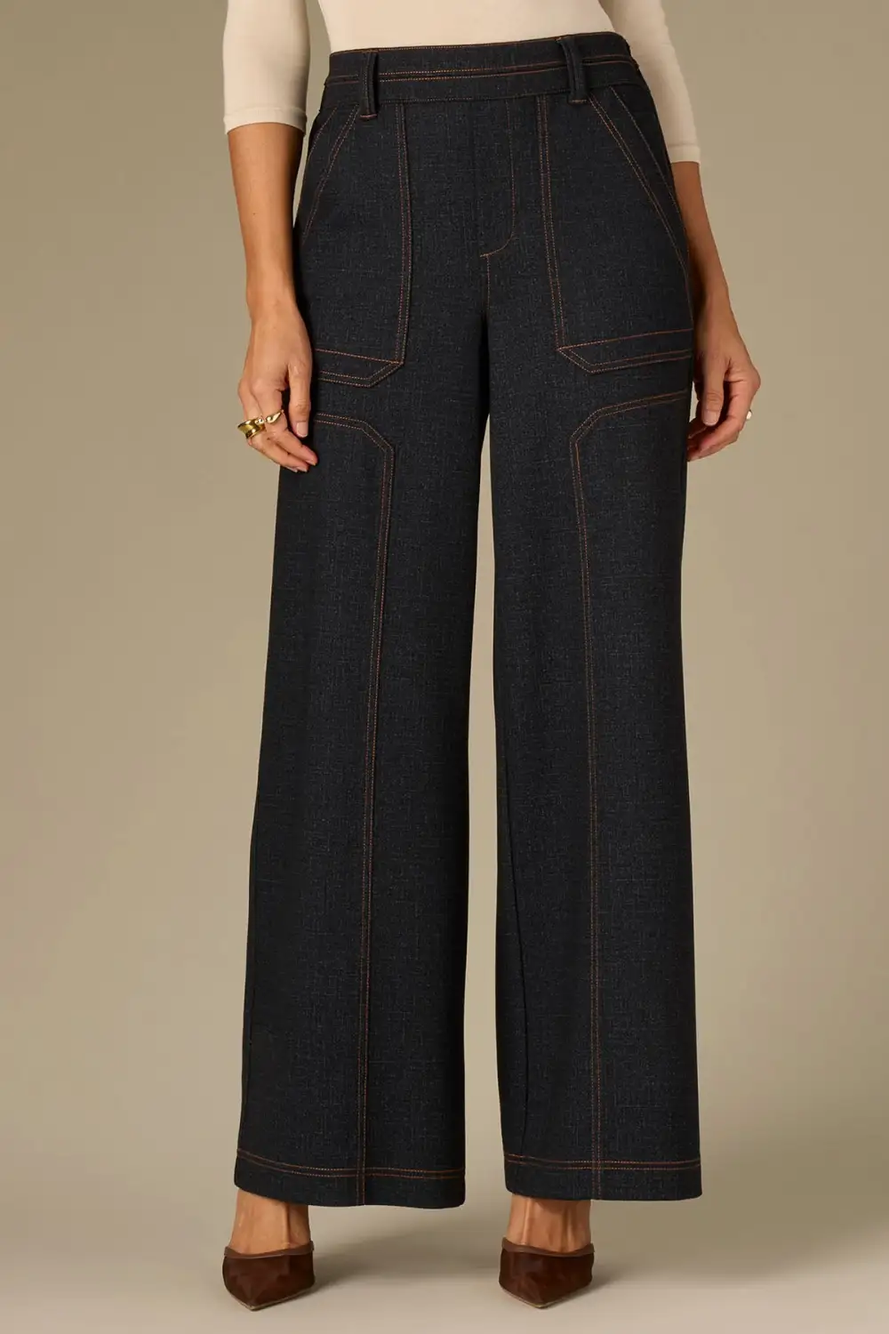  Wide Leg Glider Knit Pants Patch Pockets