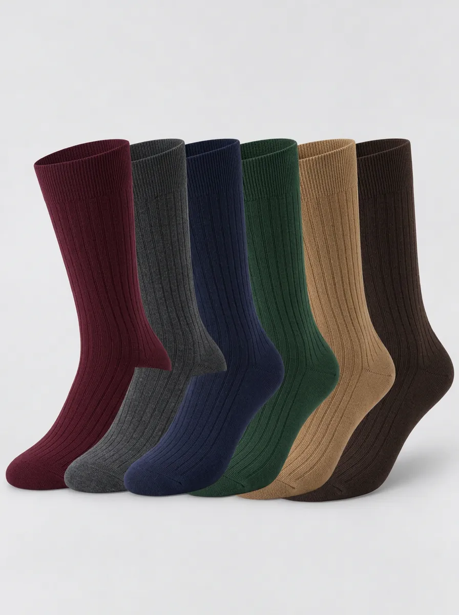 Men's Casual Everyday Multi-Color Ribbed Cotton Socks 6-Pack