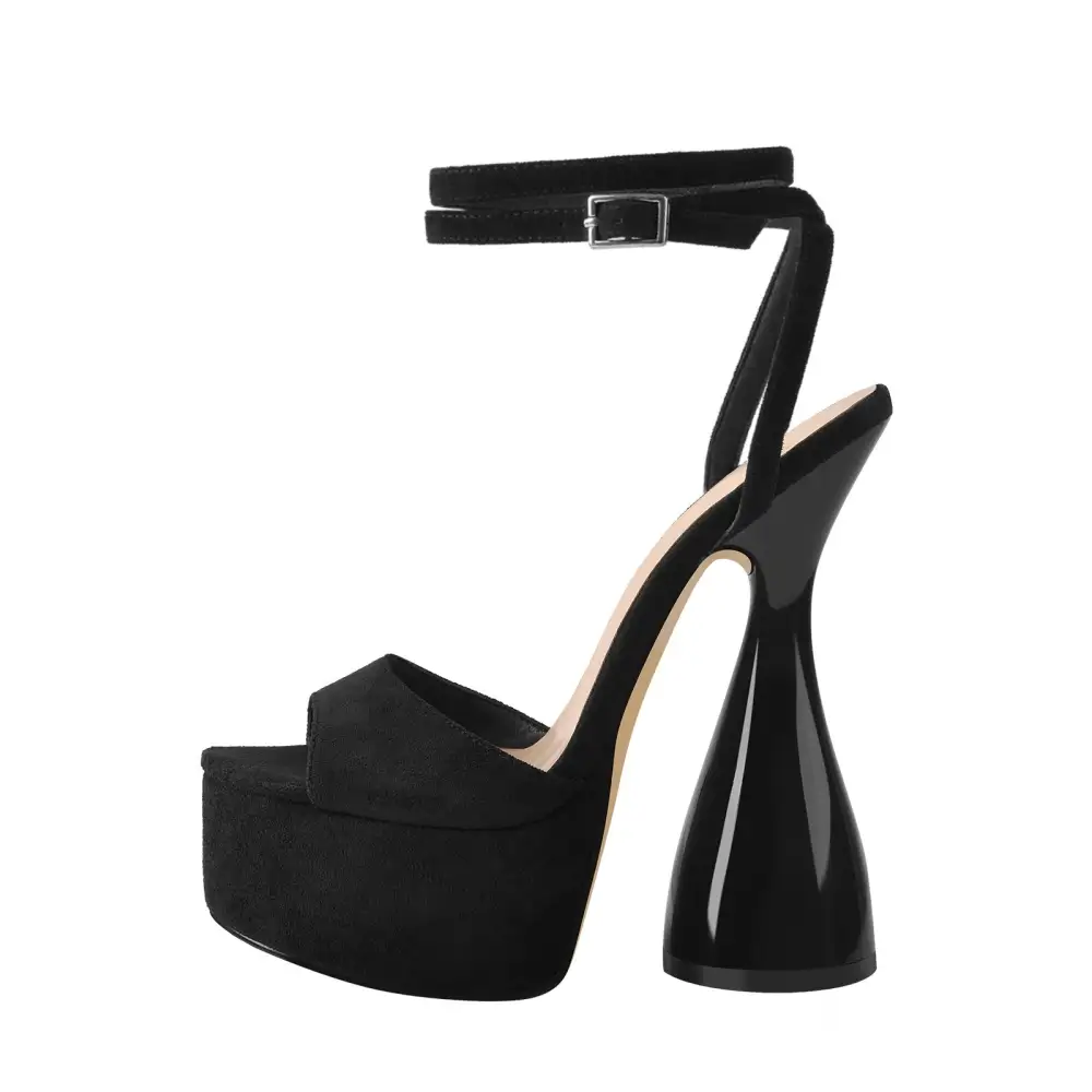 Suede Platform Ankle Strap High Heel Sandals