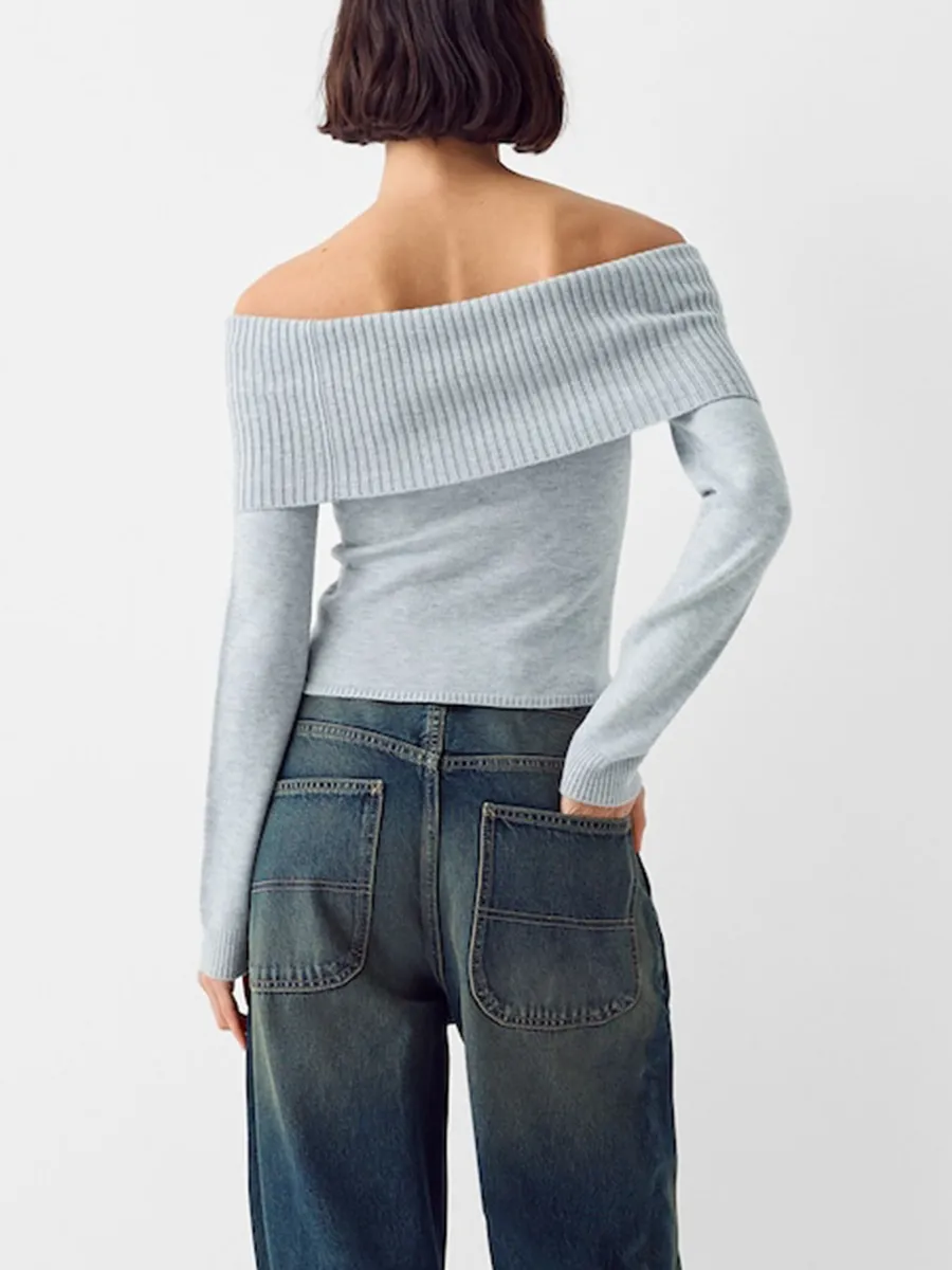 Off-Shoulder Long Sleeve Sweater Tops
