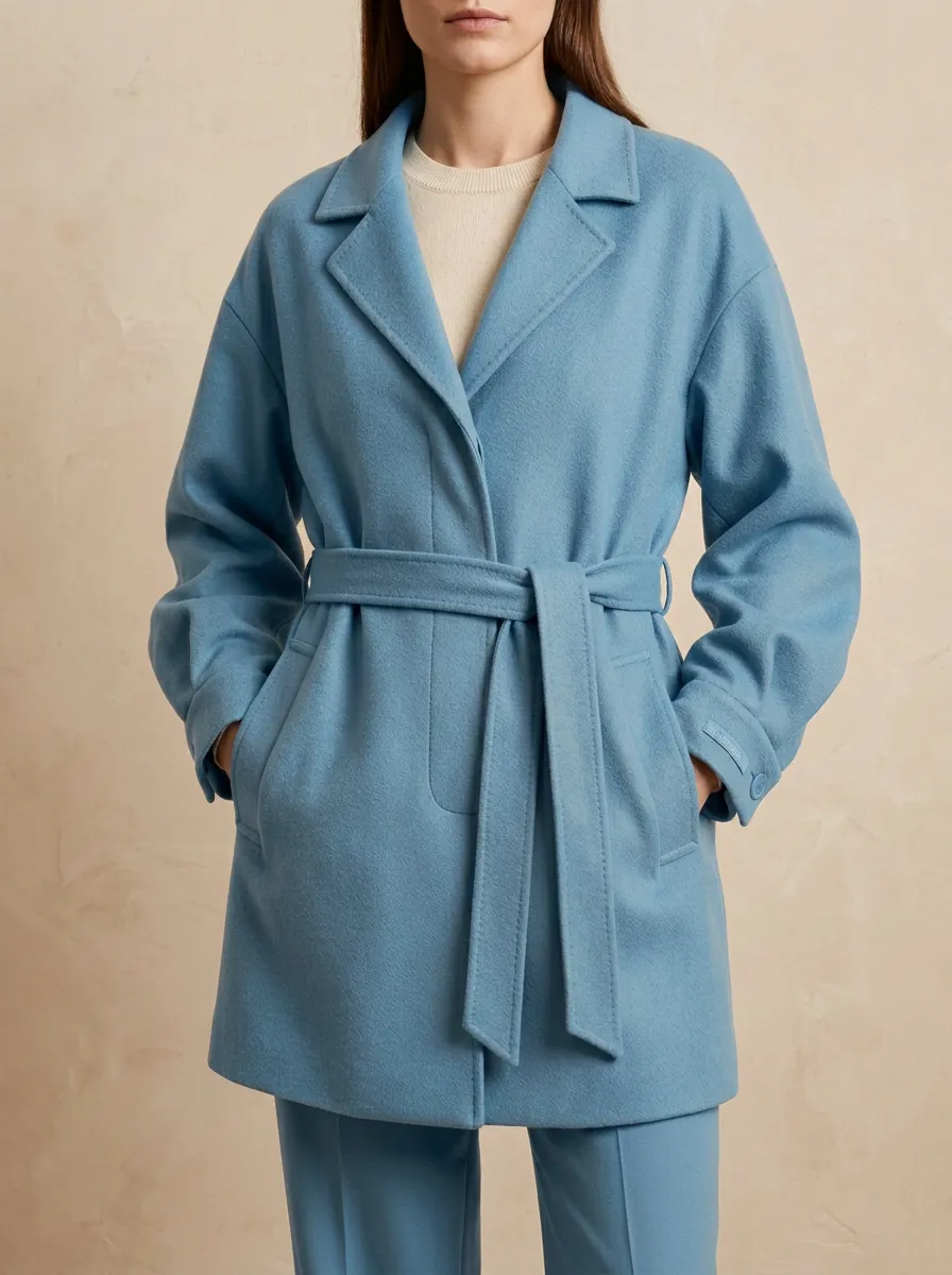 Wool Blend Belted Wrap Coat