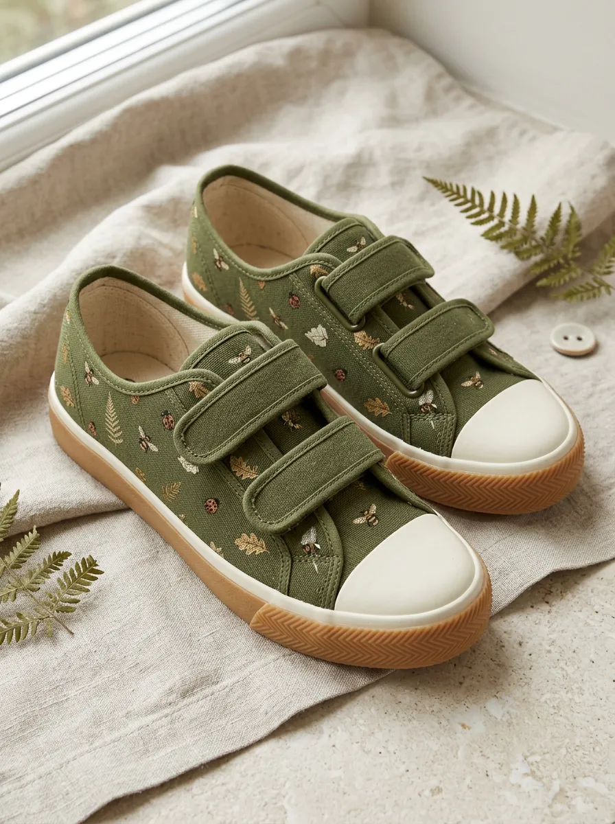 Women's Nature Lover Bee Ladybug Fern Printed Canvas Shoes