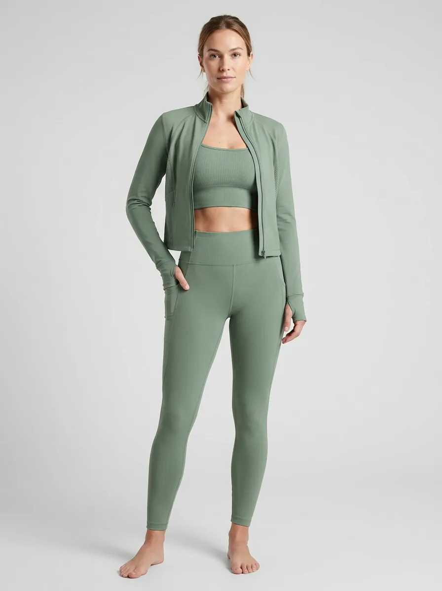 Urban Ribbed Texture Casual Look Women's Three Piece Activewear Set