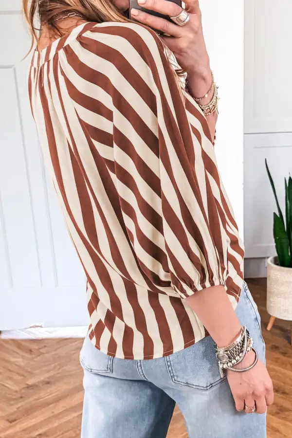 Women's Striped V Neck Half Sleeve Top