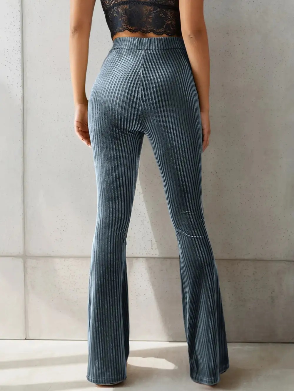 High Waist Ribbed Velvet Flare Pants