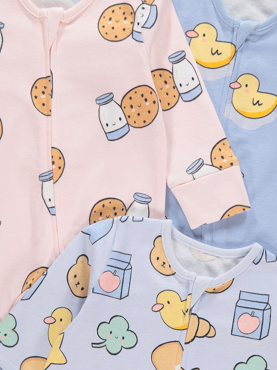 Milk and Cookies Zip Fasten Sleepsuits 3 Pack detail 1