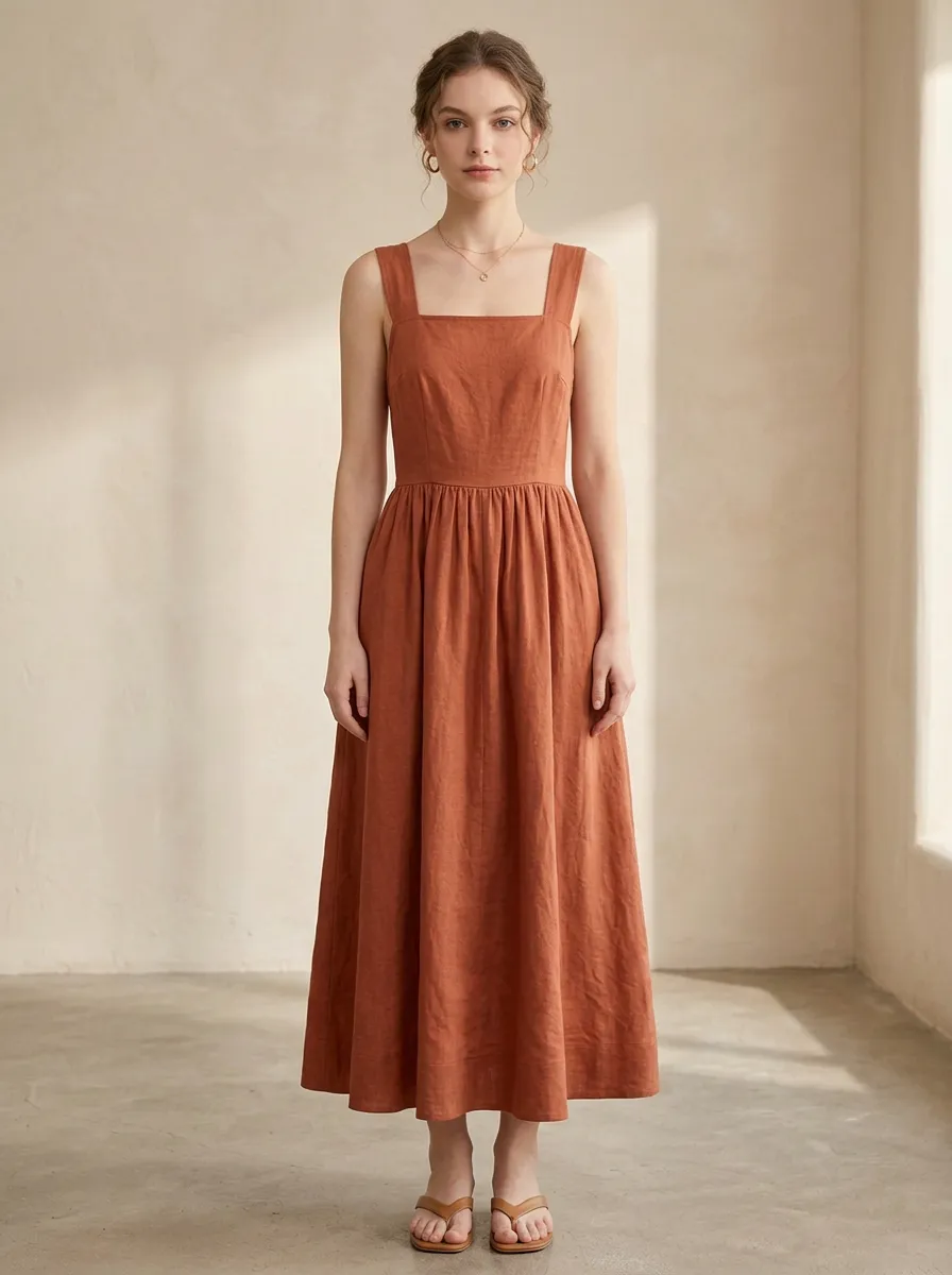 Women's Summer-Ready Casual Linen Midi Backless Dress