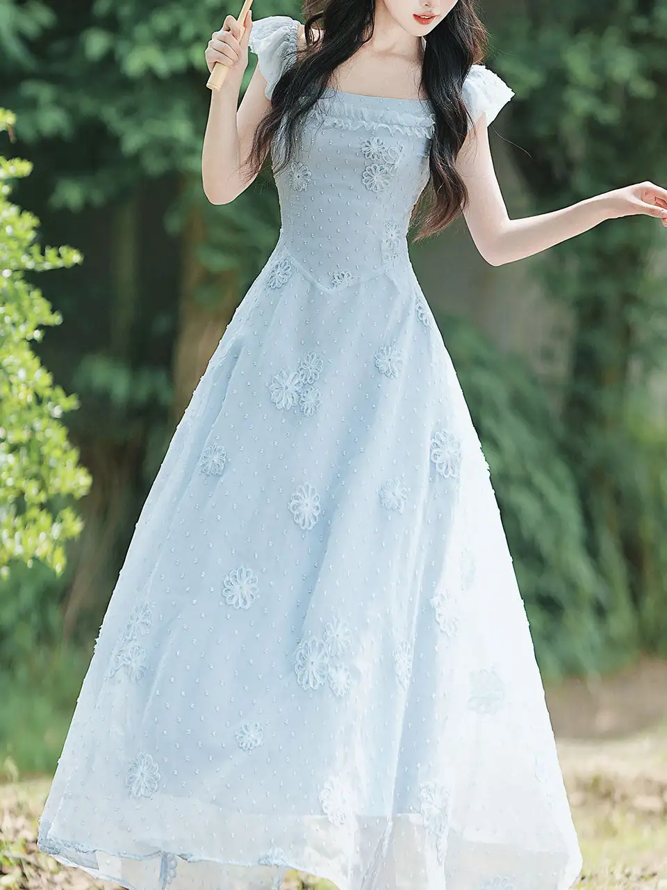 Layered Square Neck Long Dress